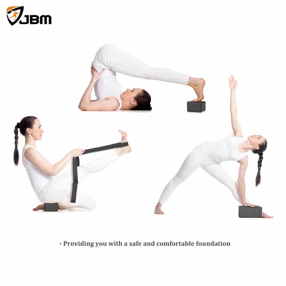 Yoga Blocks and Strap Set 2 Foam Yoga Blocks 9x6x4 and 1 8ft Yoga Strap with Metal D Ring for Yoga Pilates and Exercise 