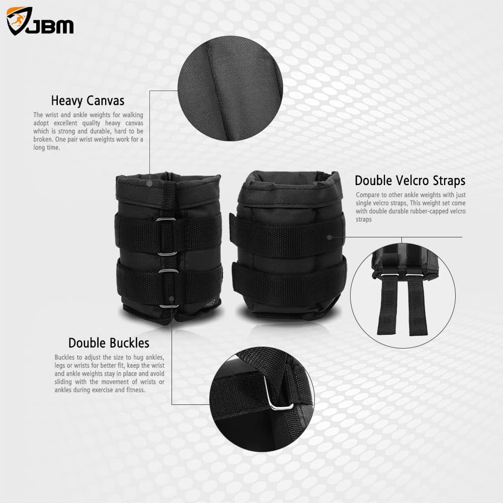 JBM Adjustable Ankle Weights Wrist Leg Weights with Double Adhesive Straps  for Walking Jogging Gym Fitness Exercise Gymnastics